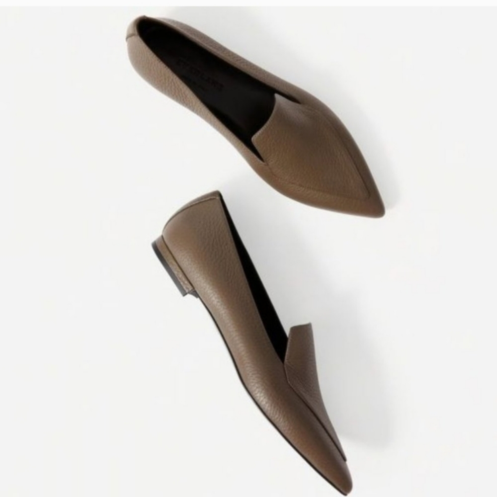 Everlane The Boss Flat In Dark Taupe Brown Pebbled Italian Leather 10US